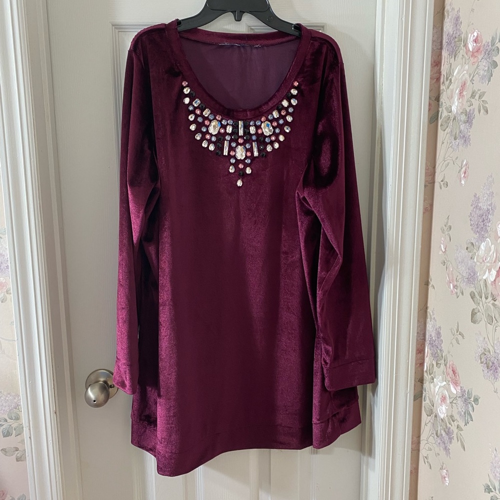 Burgundy Velour Jeweled top